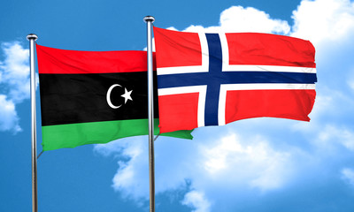 Libya flag with Norway flag, 3D rendering