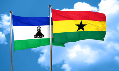 Lesotho flag with Ghana flag, 3D rendering