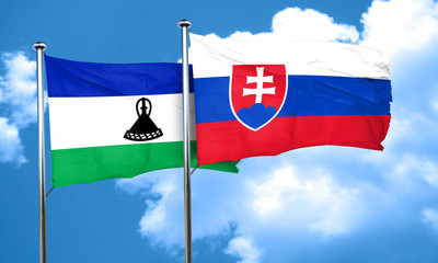 Lesotho flag with Slovakia flag, 3D rendering