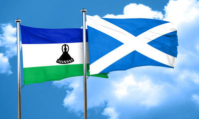 Lesotho flag with Scotland flag, 3D rendering