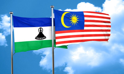 Lesotho flag with Malaysia flag, 3D rendering
