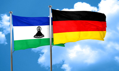 Lesotho flag with Germany flag, 3D rendering
