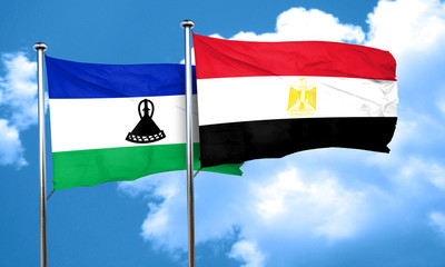 Lesotho flag with egypt flag, 3D rendering