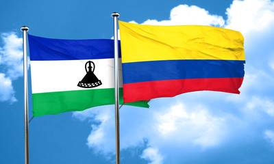 Lesotho flag with Colombia flag, 3D rendering