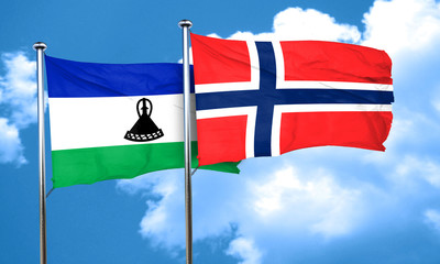 Lesotho flag with Norway flag, 3D rendering
