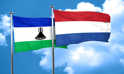 Lesotho flag with Netherlands flag, 3D rendering