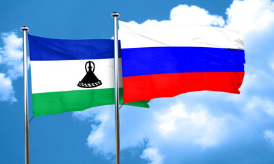 Lesotho flag with Russia flag, 3D rendering