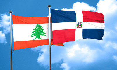 Lebanon flag with Dominican Republic flag, 3D rendering