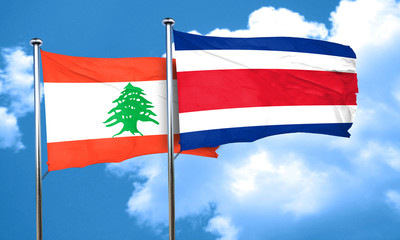 Lebanon flag with Costa Rica flag, 3D rendering