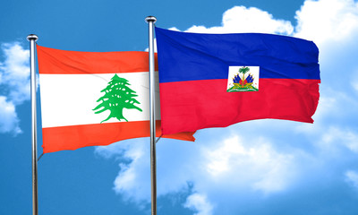 Lebanon flag with Haiti flag, 3D rendering