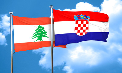 Lebanon flag with Croatia flag, 3D rendering