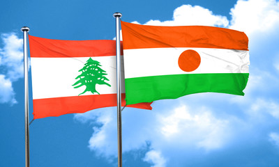 Lebanon flag with Niger flag, 3D rendering