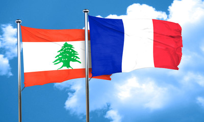 Lebanon flag with France flag, 3D rendering