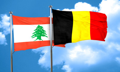 Lebanon flag with Belgium flag, 3D rendering