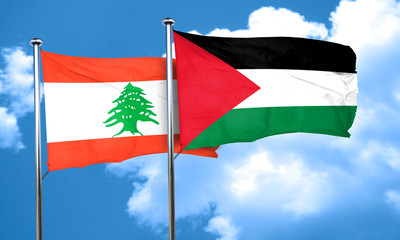Lebanon flag with Palestine flag, 3D rendering