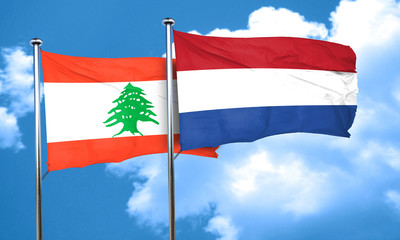Lebanon flag with Netherlands flag, 3D rendering