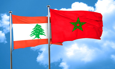 Lebanon flag with Morocco flag, 3D rendering