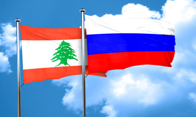 Lebanon flag with Russia flag, 3D rendering