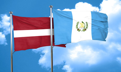 Latvia flag with Guatemala flag, 3D rendering
