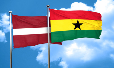 Latvia flag with Ghana flag, 3D rendering