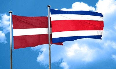Latvia flag with Costa Rica flag, 3D rendering