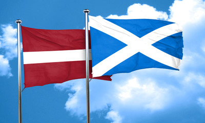 Latvia flag with Scotland flag, 3D rendering