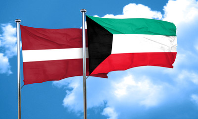 Latvia flag with Kuwait flag, 3D rendering