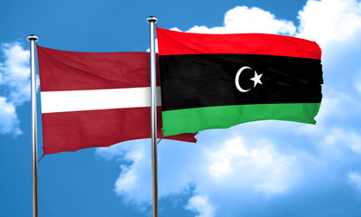 Latvia flag with Libya flag, 3D rendering