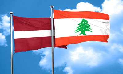 Latvia flag with Lebanon flag, 3D rendering