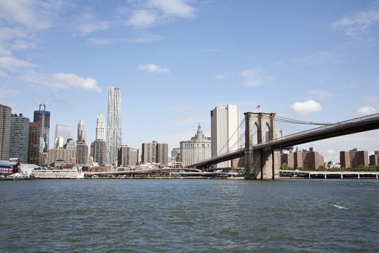 The Brooklyn Bridge and Manhattan skyline viewed across the East River