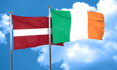 Latvia flag with Ireland flag, 3D rendering