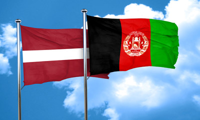 Latvia flag with afghanistan flag, 3D rendering