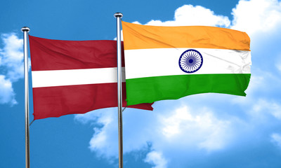Latvia flag with India flag, 3D rendering