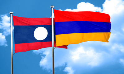 Laos flag with Armenia flag, 3D rendering