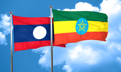 Laos flag with Ethiopia flag, 3D rendering