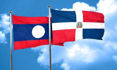 Laos flag with Dominican Republic flag, 3D rendering