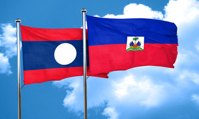 Laos flag with Haiti flag, 3D rendering