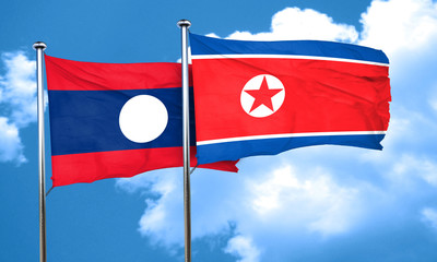 Laos flag with North Korea flag, 3D rendering