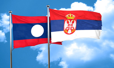 Laos flag with Serbia flag, 3D rendering
