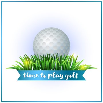 Golf ball on white tee and green grass