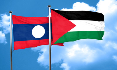 Laos flag with Palestine flag, 3D rendering