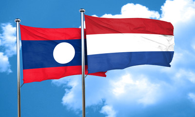 Laos flag with Netherlands flag, 3D rendering