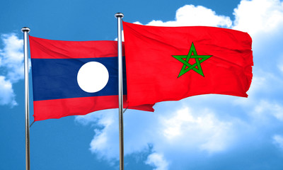 Laos flag with Morocco flag, 3D rendering