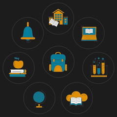 School and education vector icons on blackboard