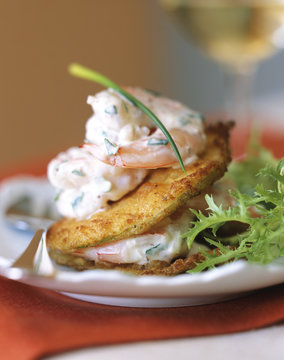 Spiced shrimp and chayote squash napoleon