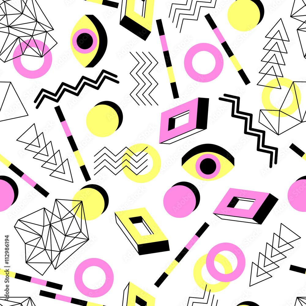 Wall mural seamless geometric pattern in retro 80s style. doodle geometric shapes. abstract vector background. 
