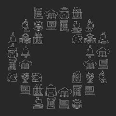 School and education vector icons on blackboard