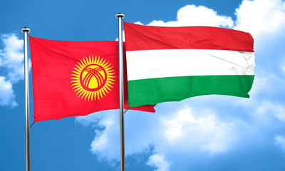 Kyrgyzstan flag with Hungary flag, 3D rendering