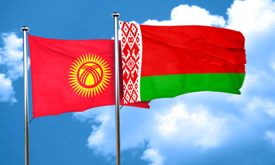 Kyrgyzstan flag with Belarus flag, 3D rendering