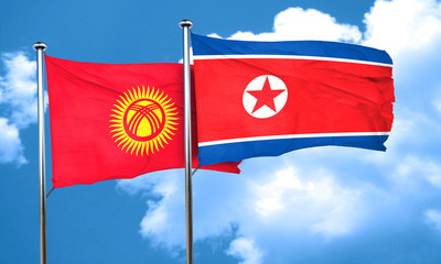 Kyrgyzstan flag with North Korea flag, 3D rendering